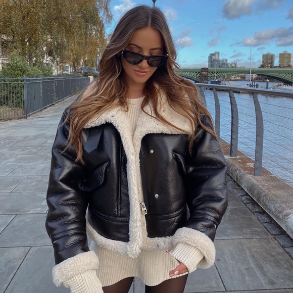 ❌SOLD❌🔥NWT ZARA Blogger's Fav Faux Leather Fleece Collar Jacket - Picture 11 of 17